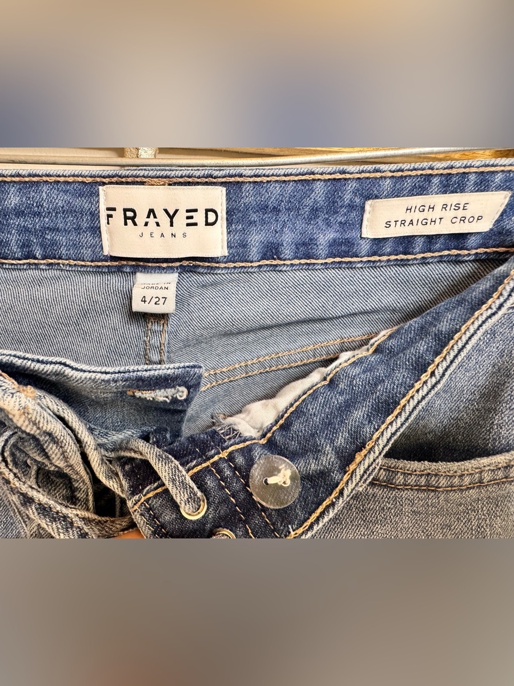 FRAYED Lace-Up Light Blue Straight Leg crop Jeans - Picture 2 of 3